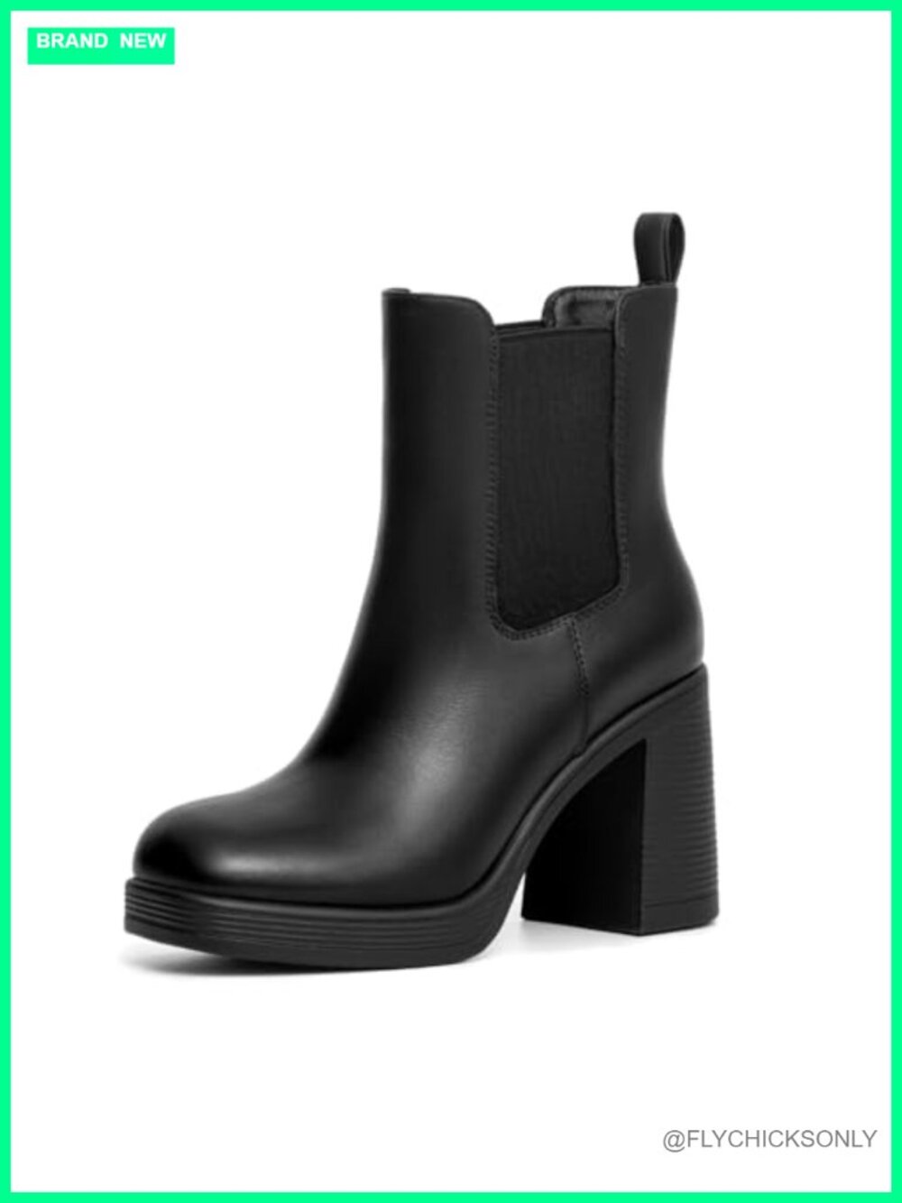 Womens Faux Leather Chunky Platform Chelsea Ankle Boots Square Toe